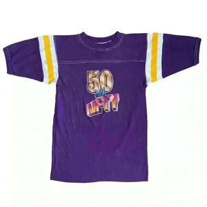 Vintage 70s T Plus 50 And Nifty Retro T-Shirt Purple Made In USA L Runs Small